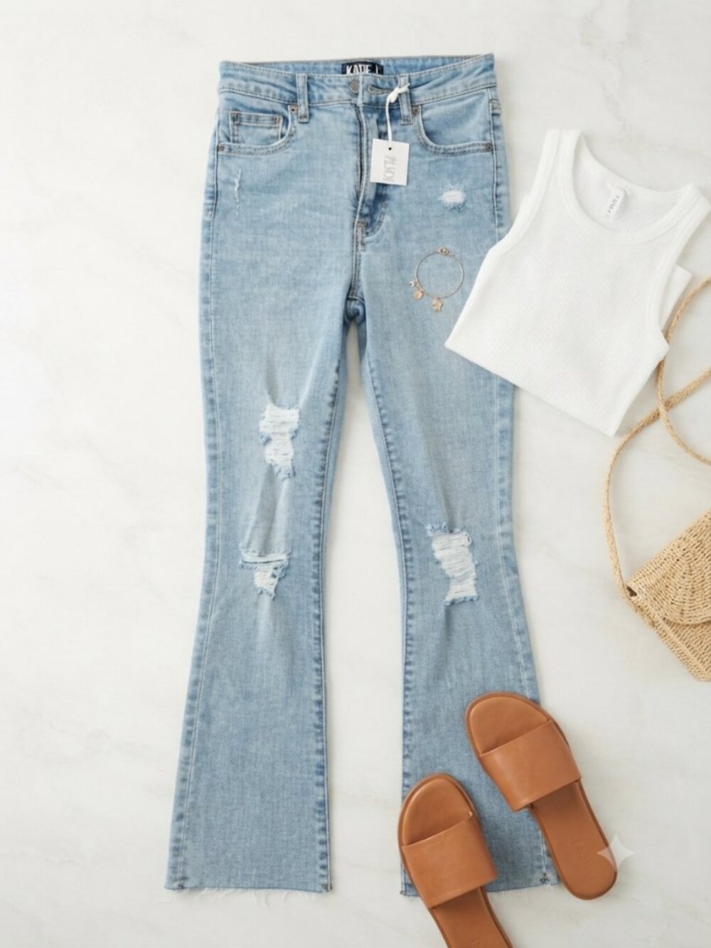 Katie J NYC Girls High Rise Distressed Flare Jeans Size 12 NWT Tween